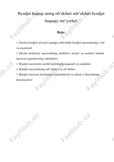 byudjet huquqi uning ob’ektlari sub’ektlari byudjet huquqiy me’yorlari — DOCX