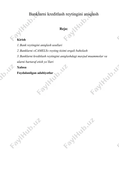 banklarni kreditlash reytingini aniqlash — DOCX