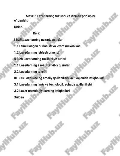 lazerlarning tuzilishi va ishlash prinsipini. o‘rganish — PDF
