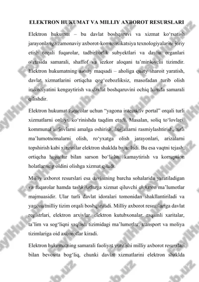 elektron hukumat va milliy axborot resurslari — DOCX