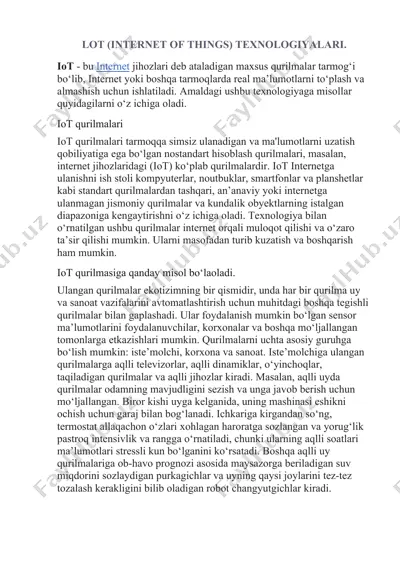 iot (internet of things) texnologiyalari — DOCX