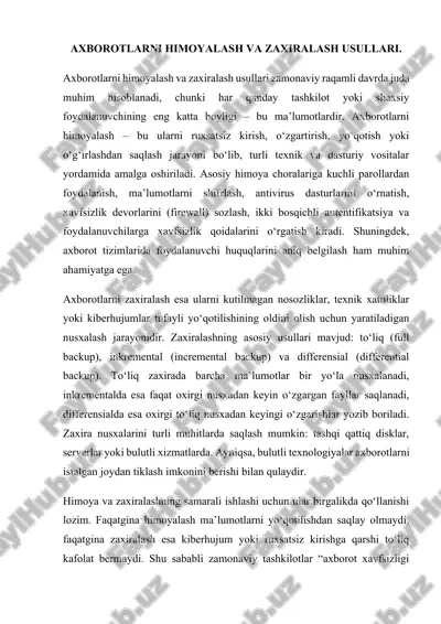 axborotlarni himoyalash va zaxiralash usullari — DOCX