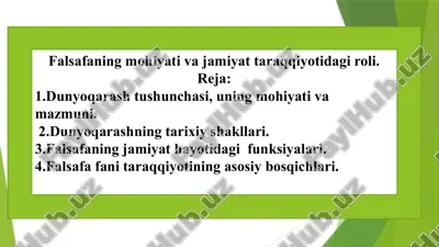 falsafaning mohiyati va jamiyat taraqqiyotidagi roli — PPTX