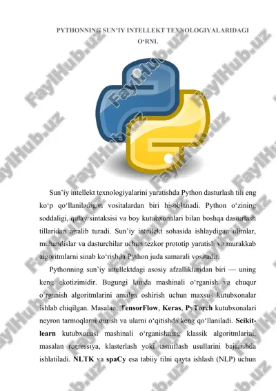 pythonning sun’iy intellekt texnologiyalaridagi o‘rni — DOCX
