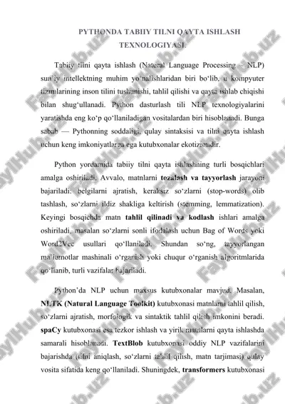 python dasturlash tili yordamida tabiiy tilni qayta ishlash texnologiyasi — DOCX