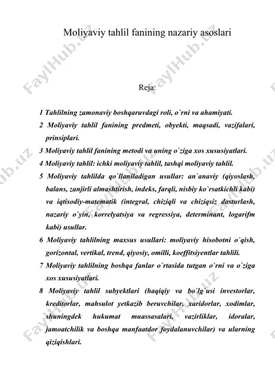 moliyaviy tahlil fanining nazariy asoslari — DOC