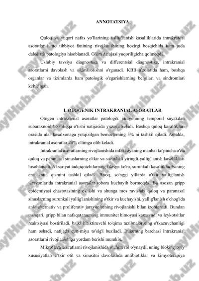 quloq va yuqori nafas yo'llarining intrakranial asoratlari — DOCX