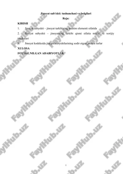 jinoyat sub'ekti tushunchasi va belgilari — DOCX