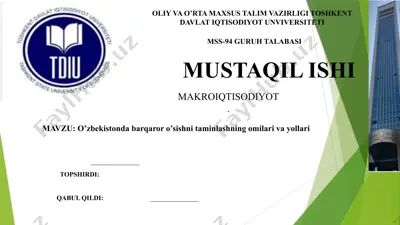 o’zbekistonda barqaror o’sishni taminlashning omilari va yollari — PPTX
