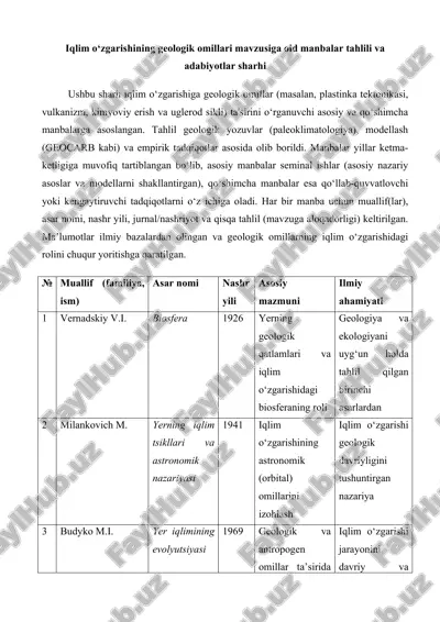 iqlim o‘zgarishining geologik omillari mavzusiga oid manbalar tahlili va adabiyotlar sharhi 25 — DOCX