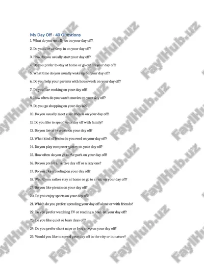 my day off - 40 questions — DOCX