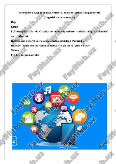 ommaviy axborot vositalarining rivojlanishi o‘zbekistonda — DOCX