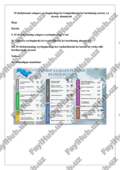 o‘zbekistonni xalqaro reytinglardagi ko‘rsatgichlarini ko‘tarishning tarixiy va siyosiy aham — DOCX