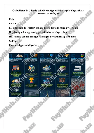 o‘zbekistonda ijtimoiy sohada amalga oshirilayotgan o‘zgarishlar mazmun va mohiyati — DOCX