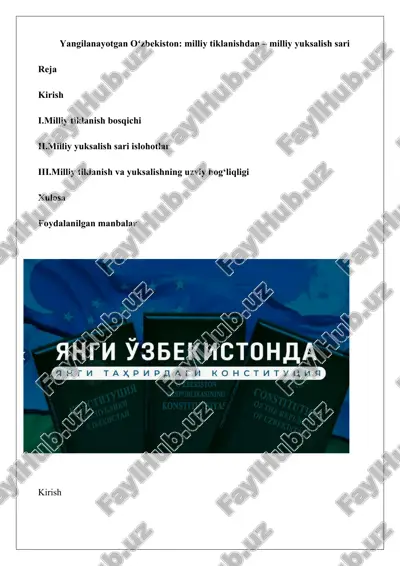 yangilanayotgan oʻzbekiston milliy tiklanishdan – milliy yuksalish sari — DOCX