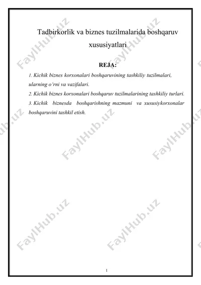 tadbirkorlik va biznes tuzilmalarida boshqaruv xususiyatlari — DOCX