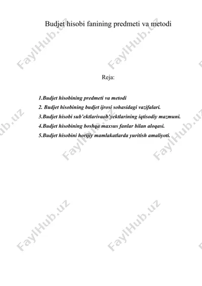 budjet hisobi fanining predmeti va metodi — DOC
