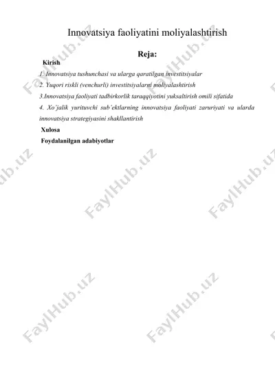 innovatsiya faoliyatini moliyalashtirish — DOCX