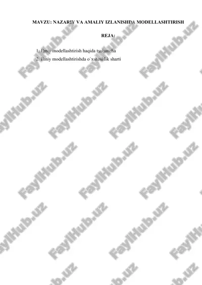 ilmiy va amaliy izlanishda modellashtirish — DOCX