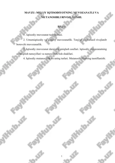 iqtisodiy muvozanatning rivojlantirilishi — DOCX