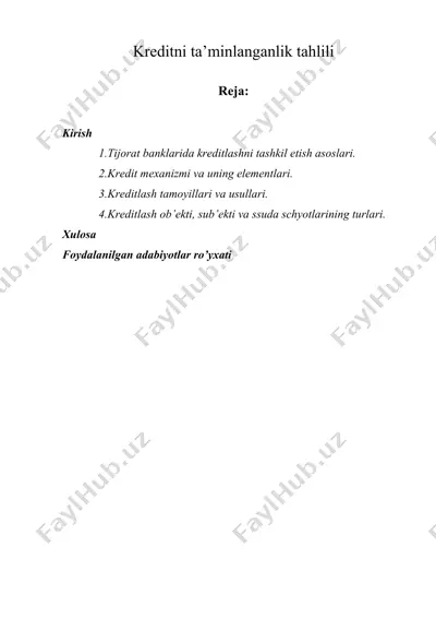 kreditni ta’minlanganlik tahlili — DOCX