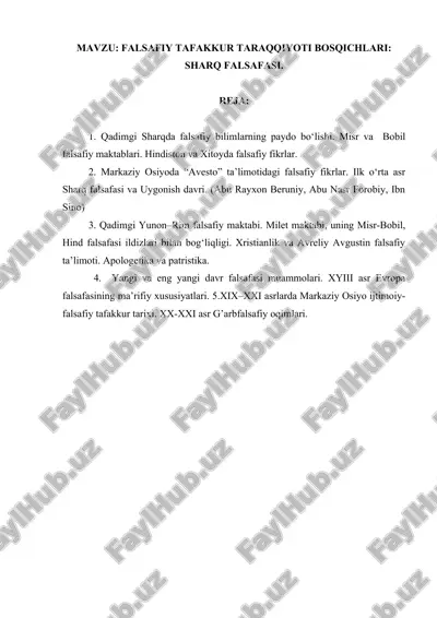 falsafiy tafakkur taraqqiyoti bosqichlari: sharq falsafasi — DOCX