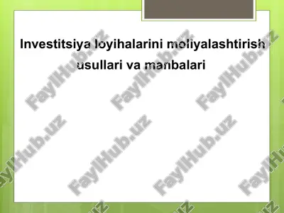 investitsiyaloyihalarinimoliyalashtirishusullarivamanbalari — PPTX