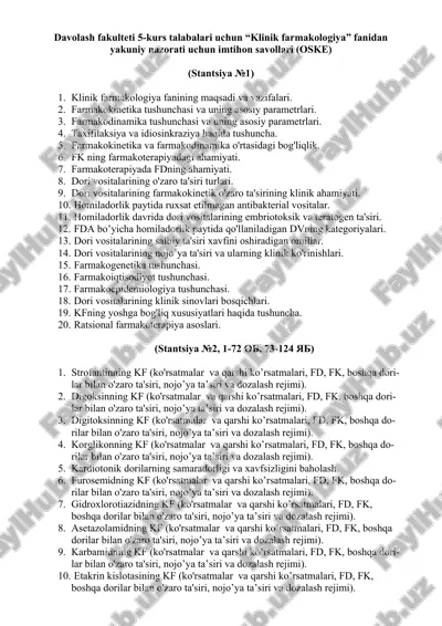 klinik farmakologiya fanidan imtihon savollari — DOCX