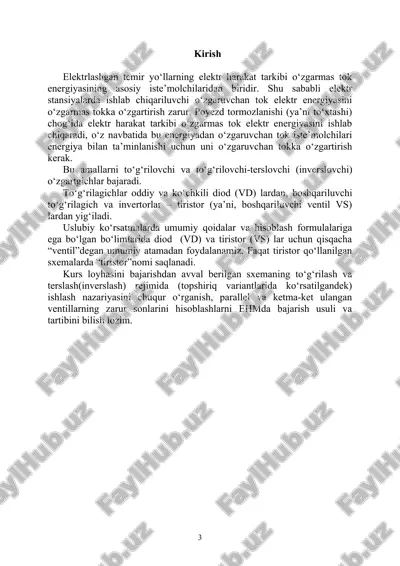 elektr harakat tarkibi va uning ishlatilishi — DOC