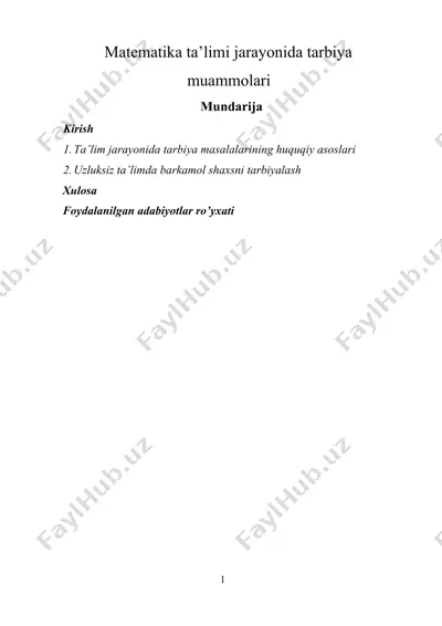 matematika ta’limi jarayonida tarbiya muammolari — DOCX
