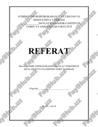 yashil energetikaning davlat tomonidan qoʻllab quvvatlashning xorij tajribasi — DOCX