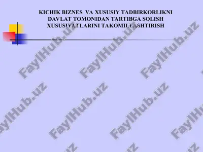 kichik biznes va xususiy tadbirkorlikni davlat tomonidan tartibga solish xususiyatlari — PPT