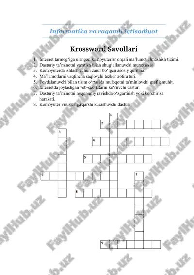 informatika va raqamli iqtisodiyot krossword — DOCX