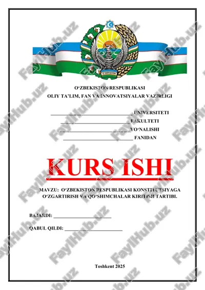 oʻzbekiston respublikasi konstitutsiyaga oʻzgartirish va qoʻshimchalar kiritish tartibi. — DOCX