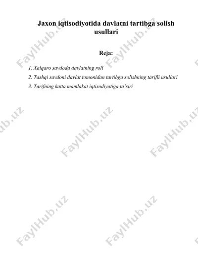jahon iqtisodiyotida davlatni tartibga solish usullari — DOCX