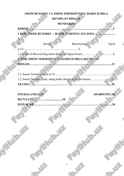 imom buxoriy va imom termiziyning hadis ilmiga qo'shgan hissasi — DOCX