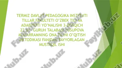 ona tilini o’qitish metodikasi fanining maqsad va vazifalari — PPTX