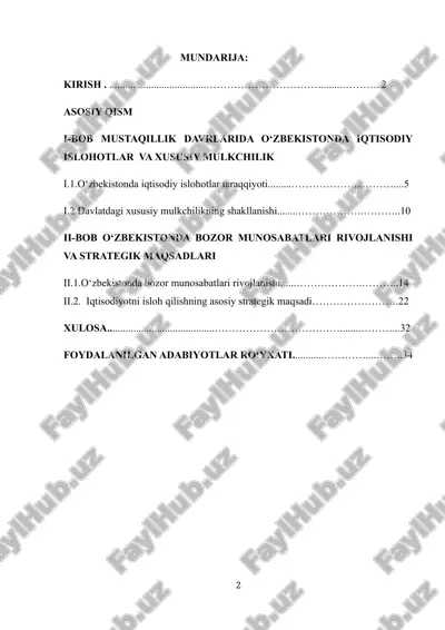 uzbekistonda iqtisodiy islohotlar va xususiy mulkchilik — DOCX