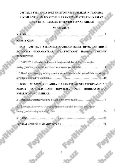 2017-2021 yillarda o‘zbekiston respublikasini yanada rivojlantirish bo‘yicha harakatlar strategiyasi va unda belgilangan ustuvor yo‘nalishlar — DOCX