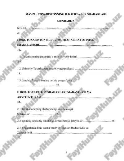 toxaristonning ilk o‘rta asr shaharlari — DOCX
