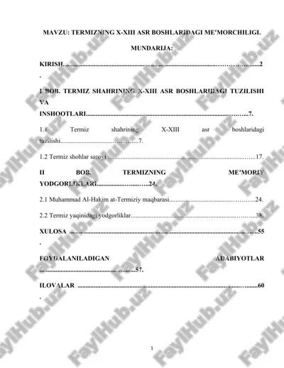 termizning x-xiii asr boshlaridagi me'morchiligi — DOCX