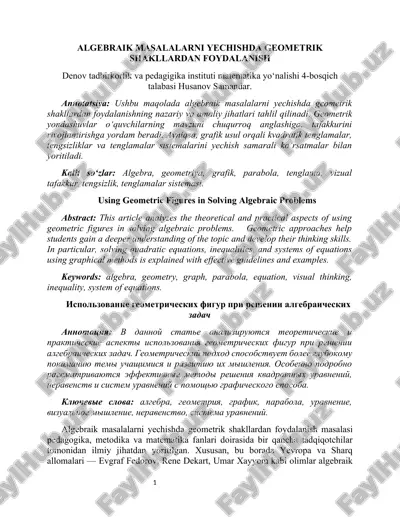 algebraik masalalarni yechishda geometrik shakllardan foydalasnish — DOCX
