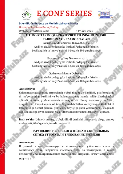 ijtimoiy tarmoqlarda oʻzbek tilining buzilishi: tahdidmi yoki zamon talabi — PDF