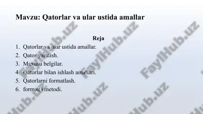 qatorlar va ular ustida amallar — PPTX