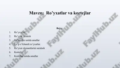 ro’yxatlar va kortejlar — PPTX
