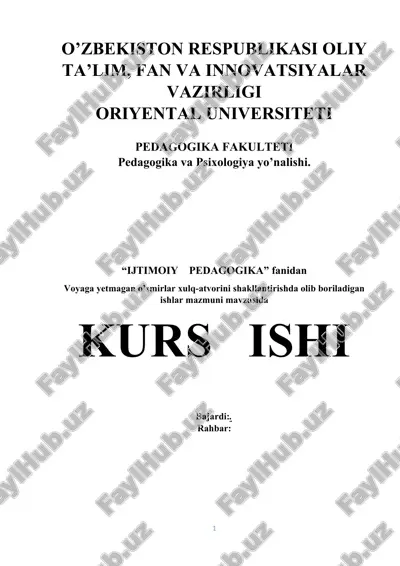 voyaga yetmagan o’smirlar xulq-atvorini shakllantirishda olib boriladigan ishlar mazmuni mavzusida — DOCX