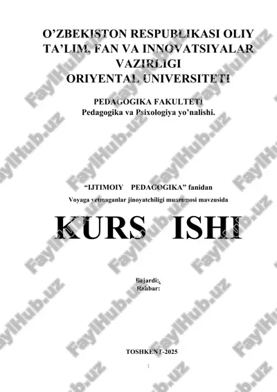 voyaga yetmaganlar jinoyatchiligi muammosi — DOCX