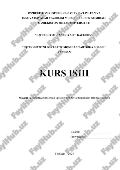 soliq imtiyozlari orqali iqtisodiyotni davlat tomonidan tartibga solinishi — DOCX
