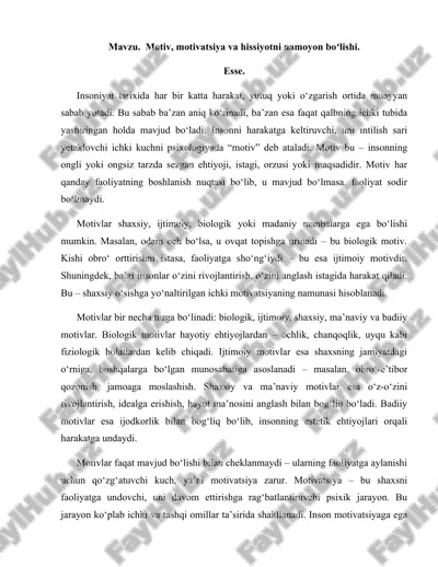 motiv, motivatsiya va hissiyotni namoyon boʻlishi — DOCX
