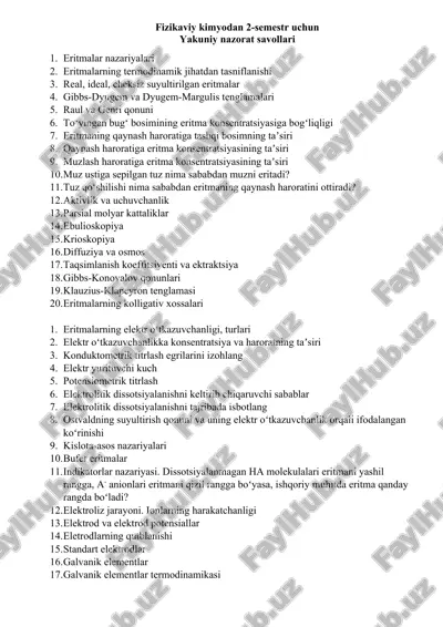 fizikaviy kimyodan 2-semestr uchun — DOCX